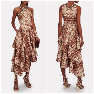 NWT Autumn Adeigbo Signy Dress Abstract Printed Tiered Midi Sleeveless Sz 10